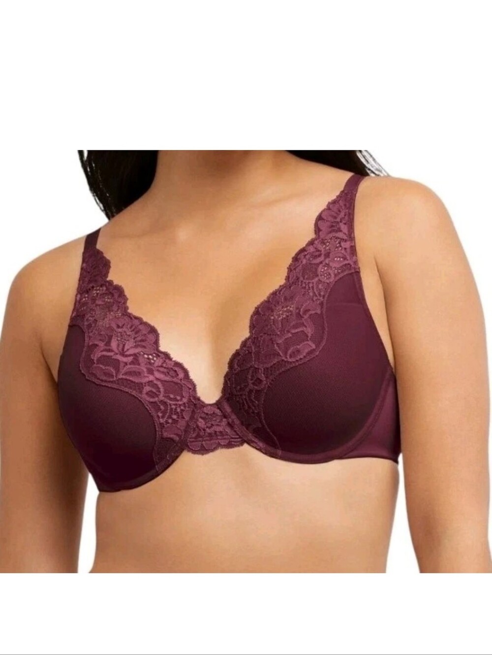 Bali Smoothing Comfort Bra 38D Stretch Lace Maroon Underwire Full CoverageDF0084